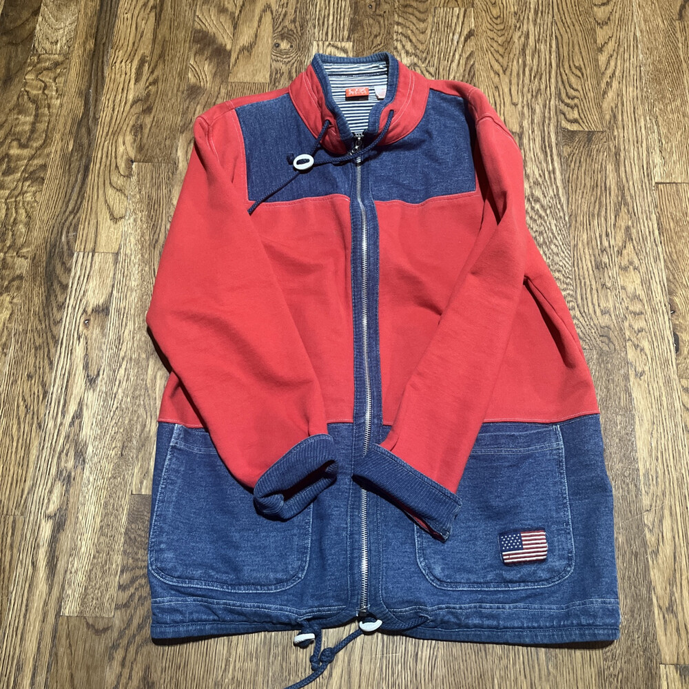 Liz Claiborne Women's P Full Zip.  Jacket Red & Front  Pockets U.S.A. Flag Emb.